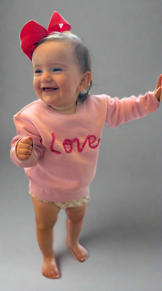 “Love” Rose Pink Hand-Embroidered Sweatshirt