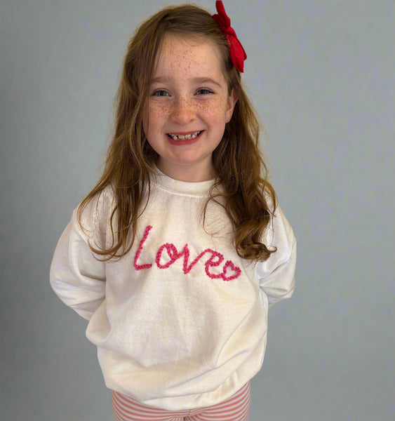 “Love” White Hand-Embroidered Sweatshirt