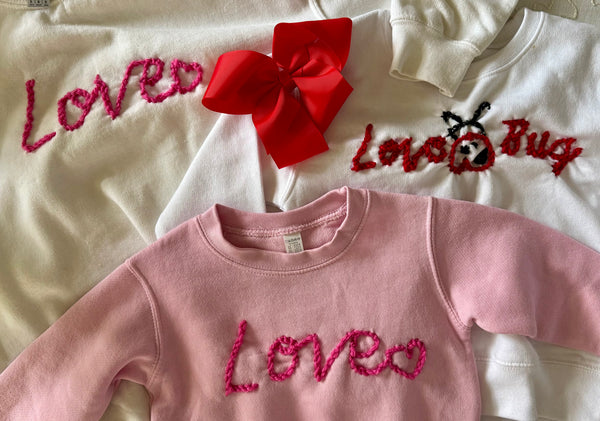 “Love” White Hand-Embroidered Sweatshirt