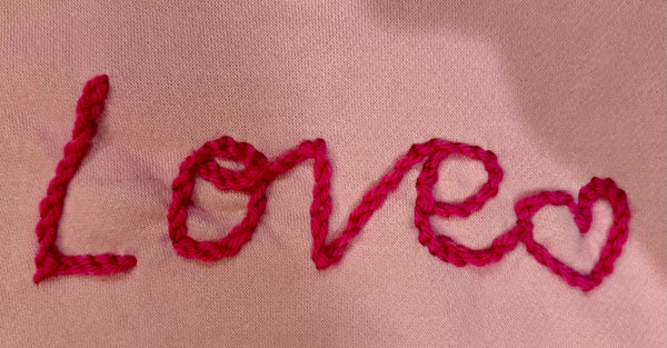 “Love” Rose Pink Hand-Embroidered Sweatshirt