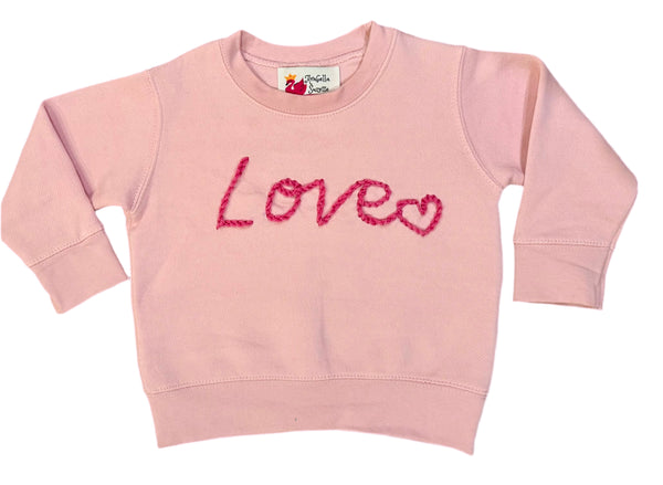 “Love” Rose Pink Hand-Embroidered Sweatshirt