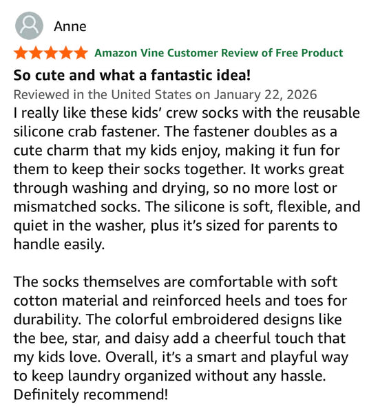 Crrabbi Socks - Kids Crew Sock & Fasteners 5 Pack